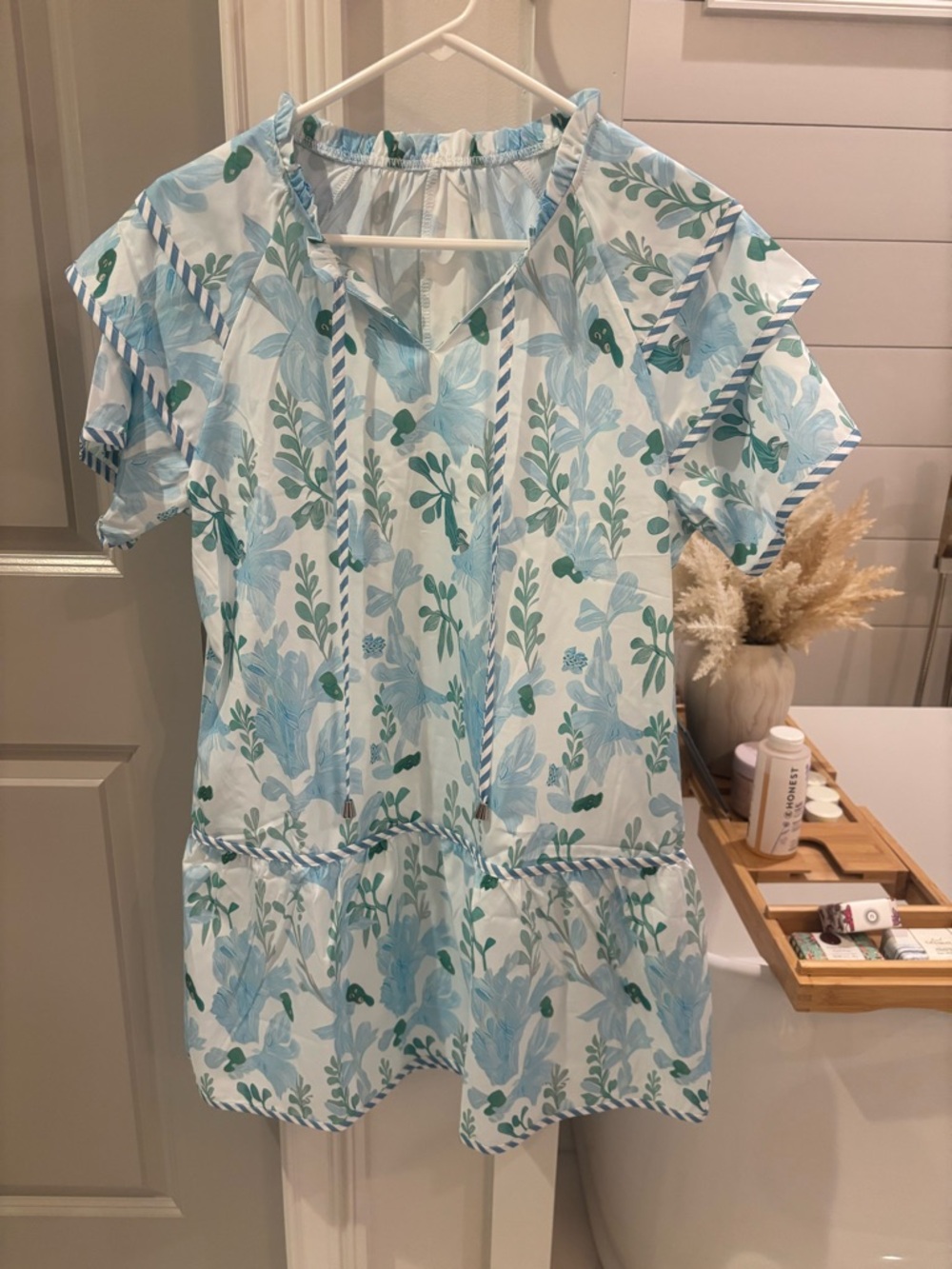 Women's Blue Floral Short Sleeve Dress